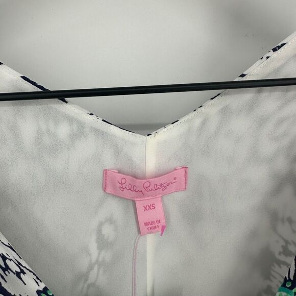 Lilly Pulitzer dress women xxs blue green white florin v-neck summer casual nwt - Picture 5 of 10